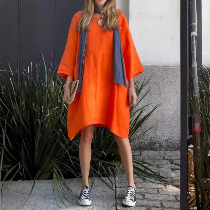 Levoire | Rento Non combiné Ample Poches Coton-Lin Robe Orange