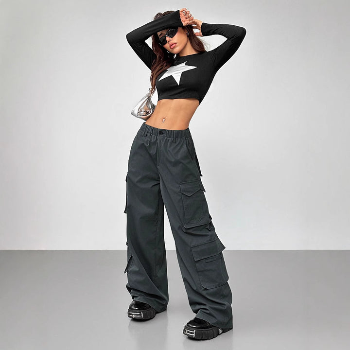 Pantalons larges cargo pour femmes avec taille élastique et poches pratiques Levoire