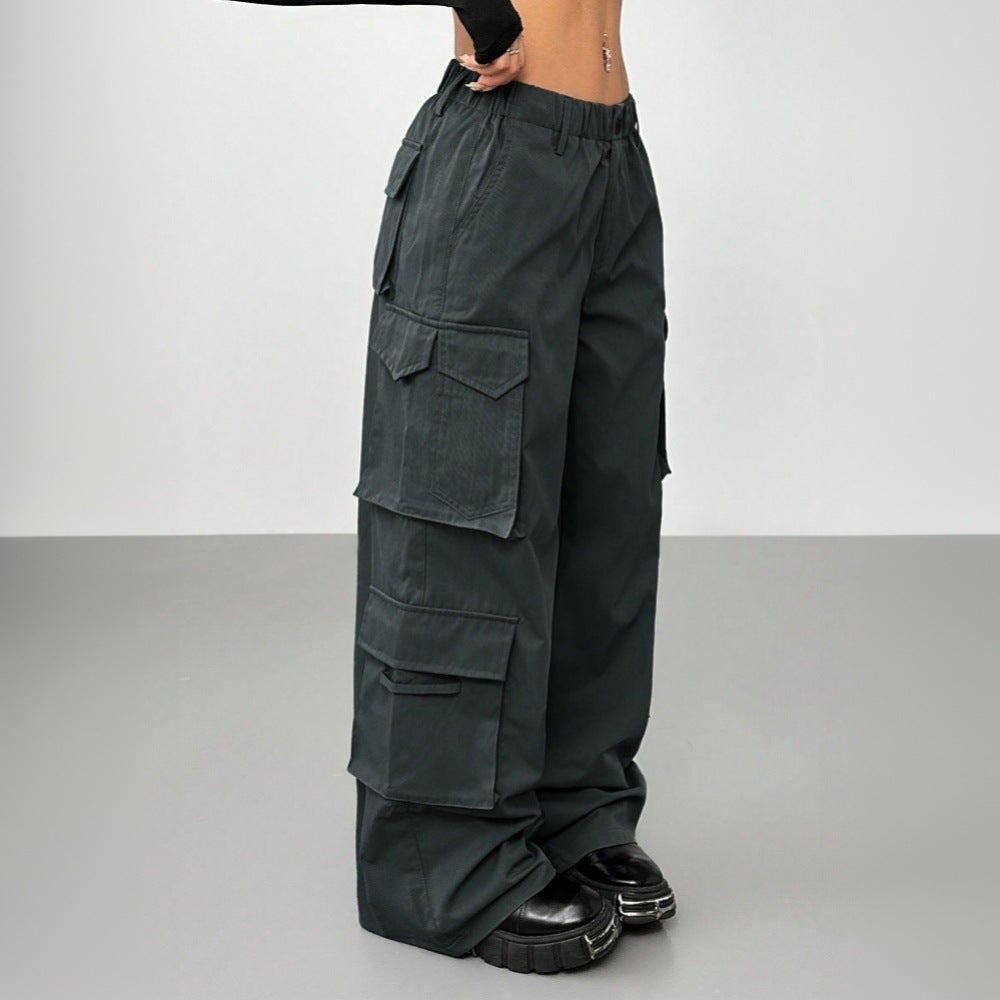 Pantalons larges cargo pour femmes avec taille élastique et poches pratiques Levoire