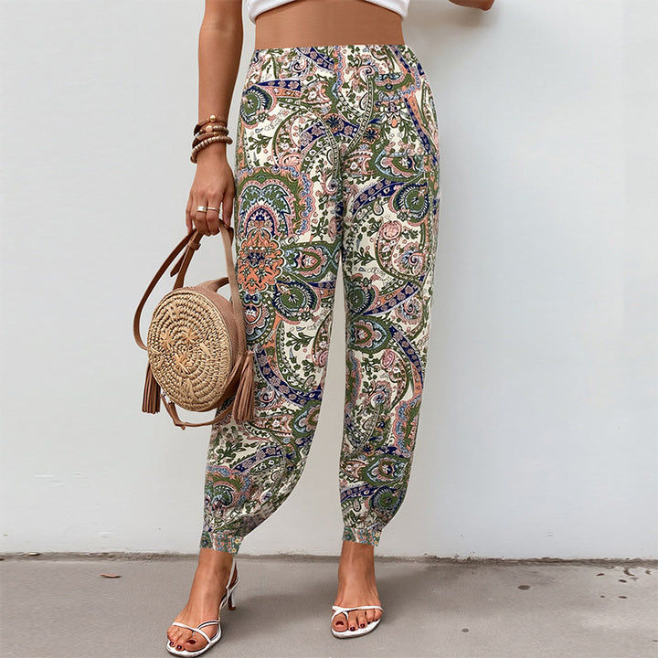 Pantalon palazzo pour femmes avec motif floral et taille élastique Levoire