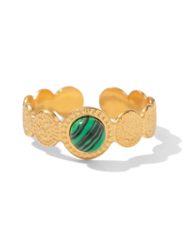 Levoire | Bague Ouverte En Pierre Ronde Texturée Fine Ajustée Vert