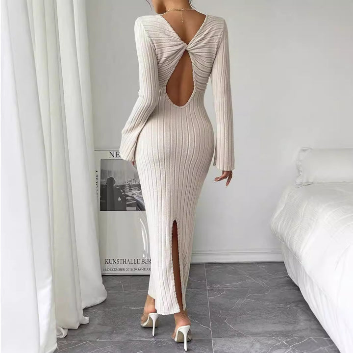 Robe tricot à manches longues pour femmes avec silhouette ajustée et décolleté rond élégant Levoire