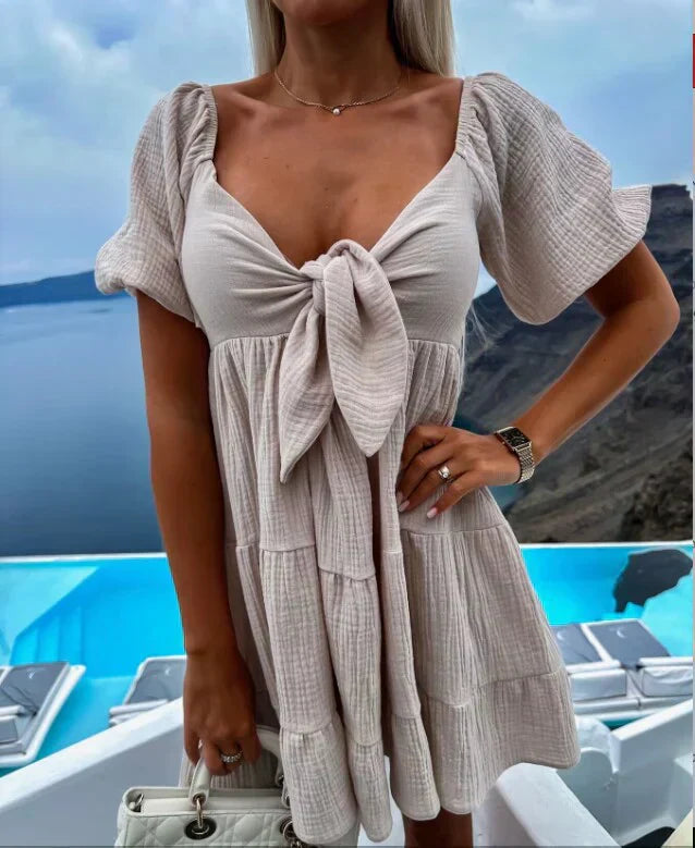 Levoire | Robe D'Été Moderne À Manches Longues Légère Élégante Tissu Abricot