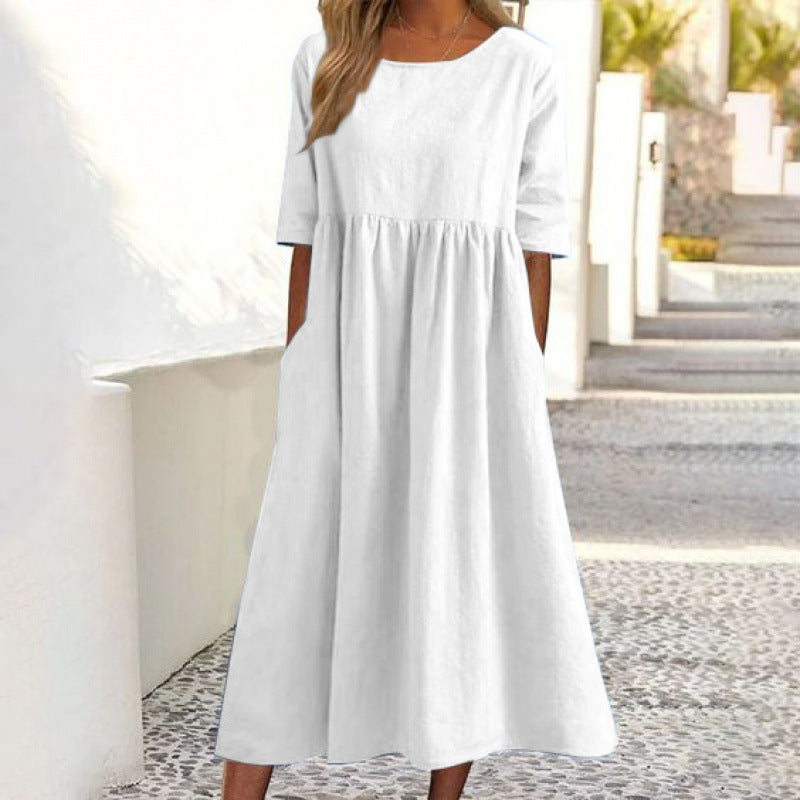 Levoire | Robe Longue Uni en Coton Lin sans Louer Laiton blond