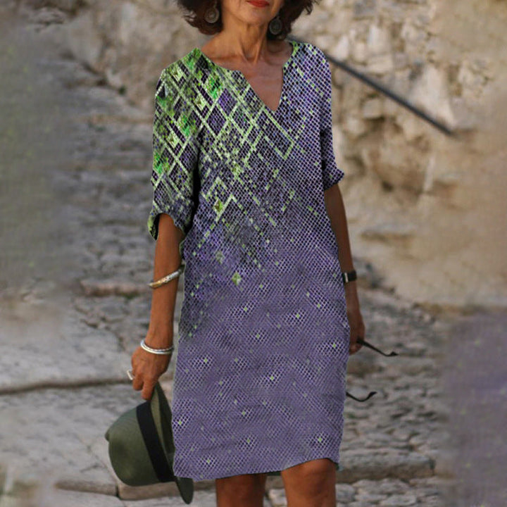 Levoire | Robe Courte Imprimée Détendue à Col V Violet