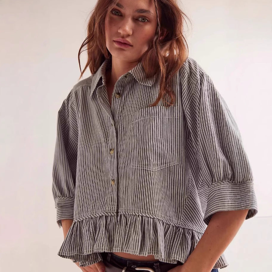 Blouse rayée pour femmes avec ourlet à volants et coupe décontractée Levoire