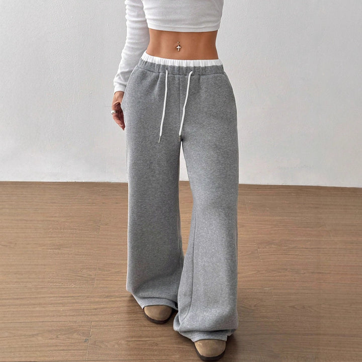 Pantalons décontractés larges pour femmes en mélange de coton avec taille élastique et cordon de serrage Levoire