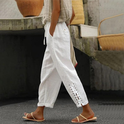 Levoire | Pantalon Droit Décontracté Ample En Coton Et En Lin Pour Femmes