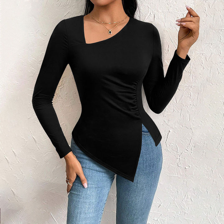 Chemise à manches longues pour femmes avec coupe asymétrique et fronces à la mode Levoire