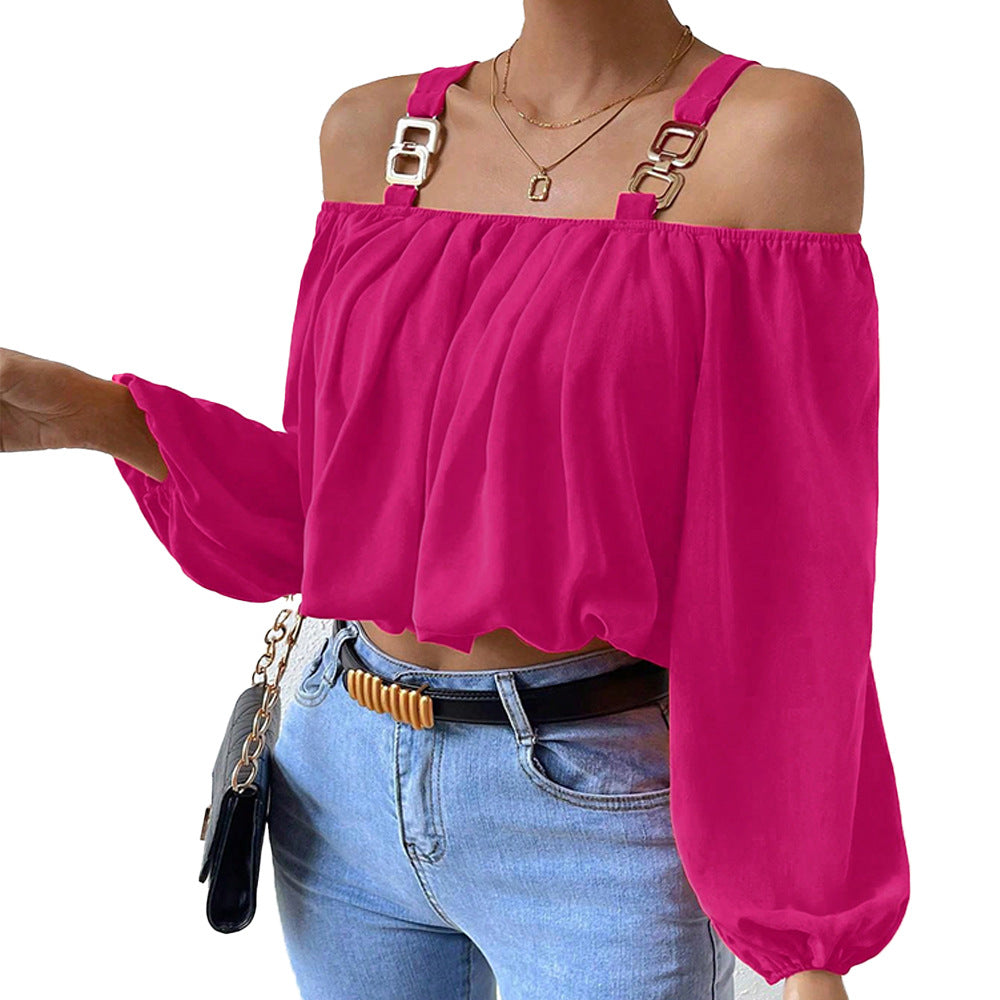 Blouse féminine à épaules dénudées avec bretelles décoratives et élégante fronce Levoire