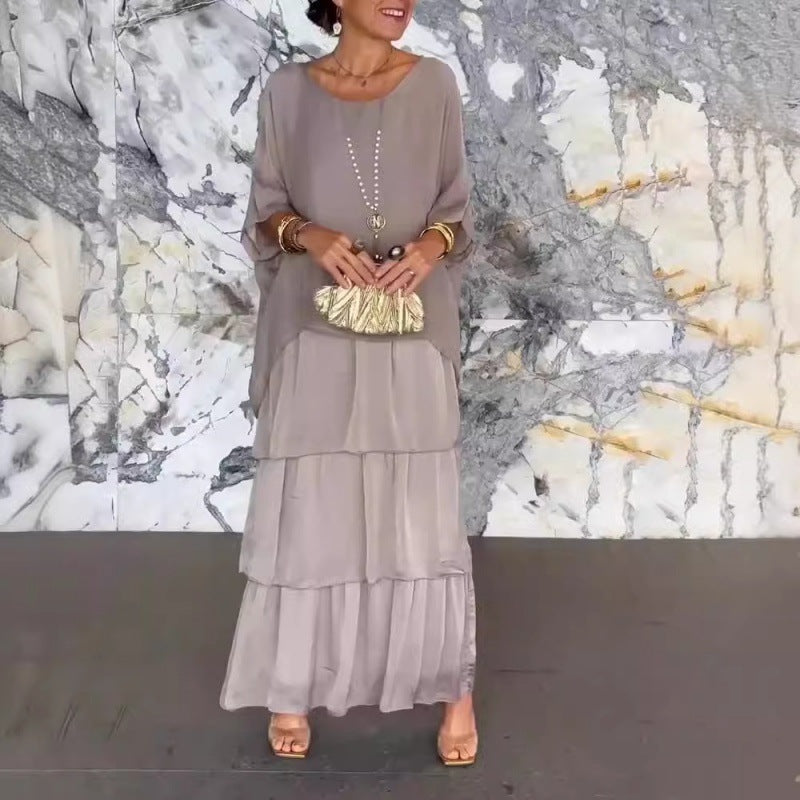 Levoire | Élégante Robe Longue à Manches Batwing et Col Ronde pour Femme