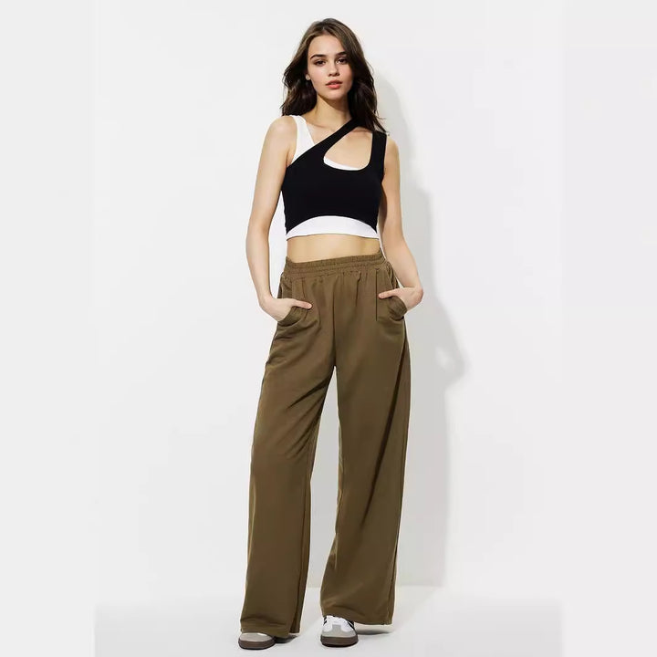 Pantalons de loisirs larges pour femmes en matériau léger avec taille élastique Levoire