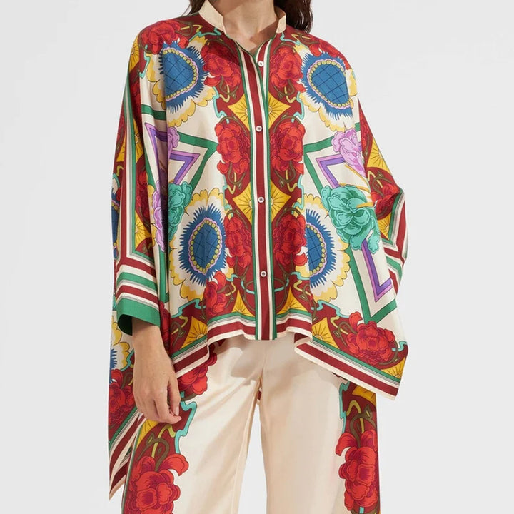 Haut kaftan floral pour femme avec détail de bouton Levoire