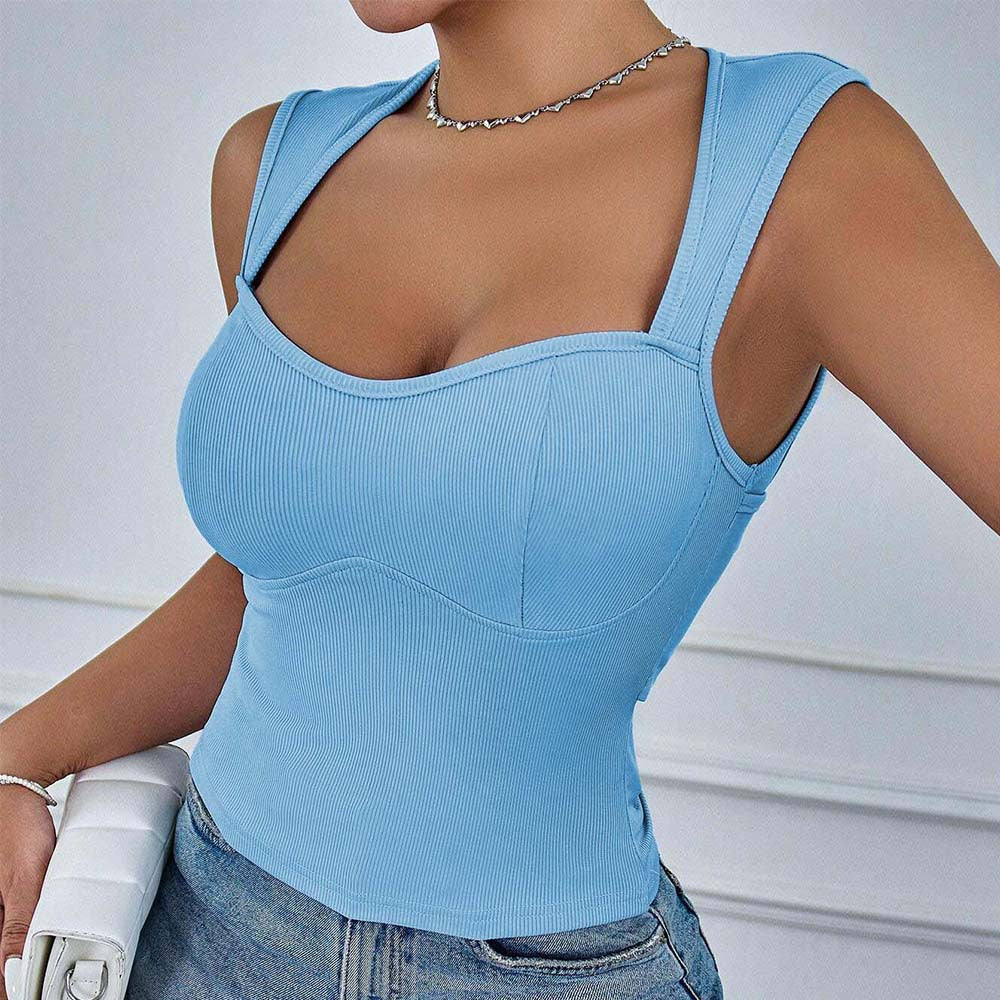 Haut court pour femmes avec un design côtelé à la mode et des bretelles étroites Levoire