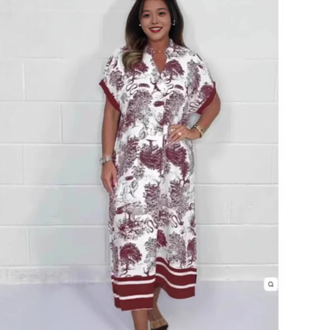 Levoire | Robe imprimée Robe légère imprimée à manches courtes Rouge vin
