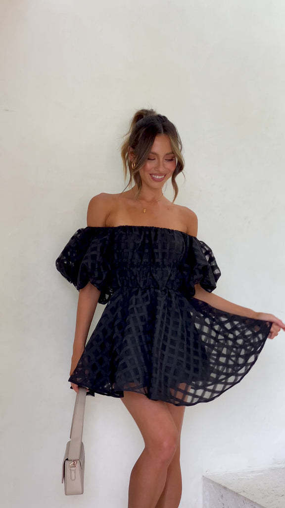 Levoire | Robe Mini Avec Manches Bouffantes Et Motif À Carreaux Noir
