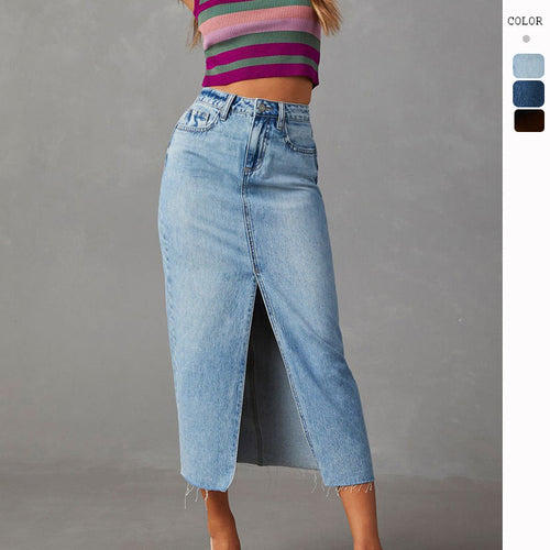 Robe crayon pour femmes à taille haute en denim avec fente latérale Levoire
