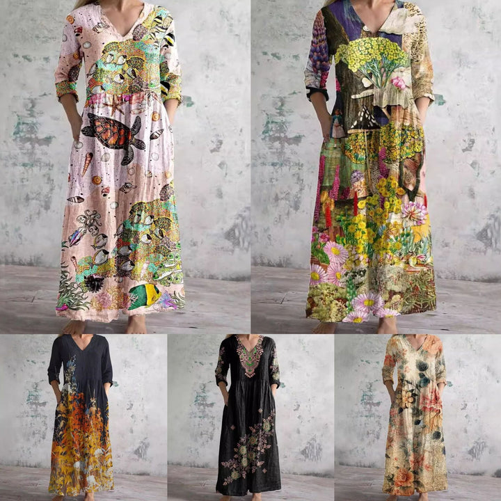 Levoire | Chic Print V-décolleté Robe Midi