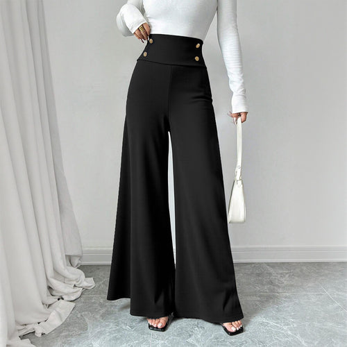 Pantalons Palazzo larges pour femmes avec taille haute et détails de bouton décoratif Levoire