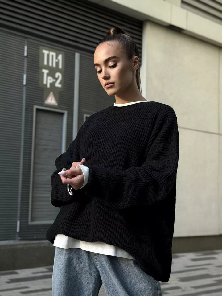 Levoire | Confortable, ample pull en tricot en laine noir