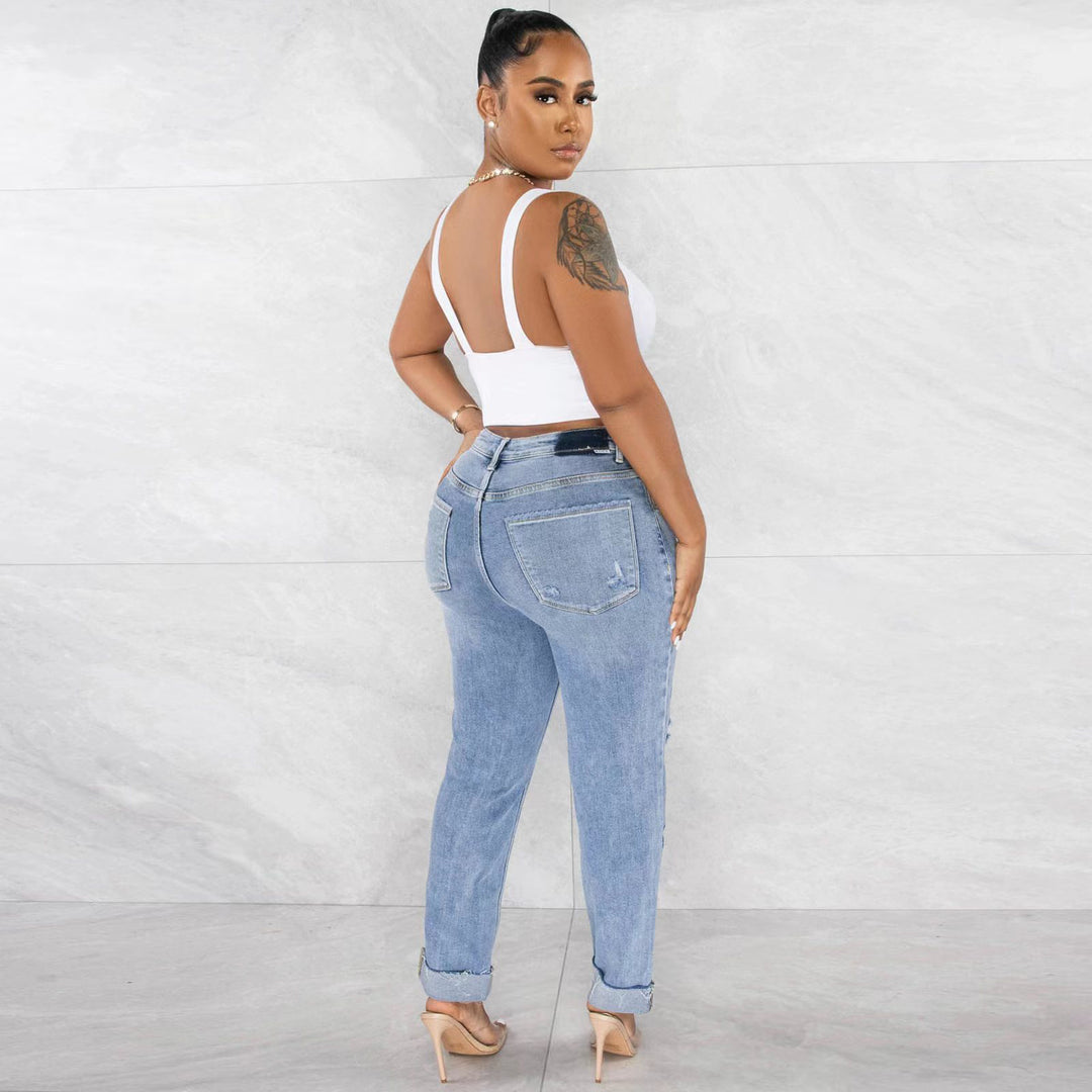 Jeans boyfriend déchirés pour femme avec taille haute et look décontracté Levoire