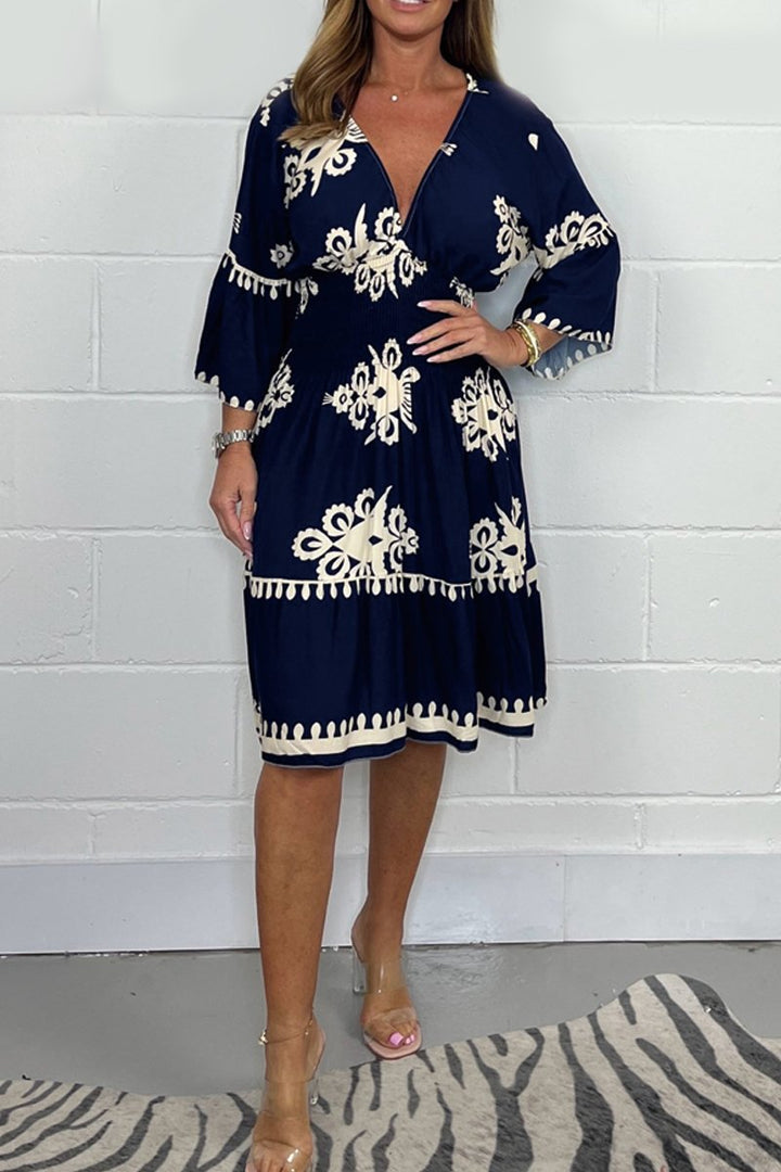 Levoire | Robe Fleur Été Fleur Trois-quarts Manches Robe Meriheinä