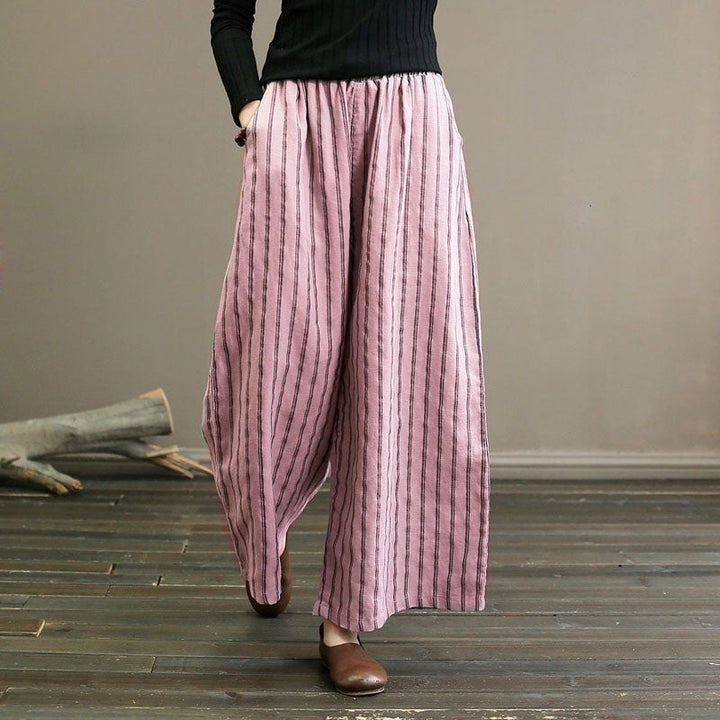 Levoire | Pantalon Large À Rayures Décontracté Rose