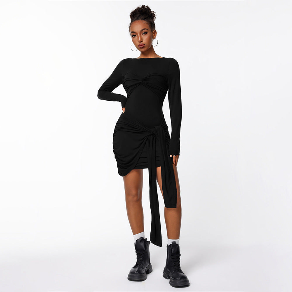 Robe portefeuille ajustée pour femmes avec manches longues et effet de gathering sur le côté Levoire