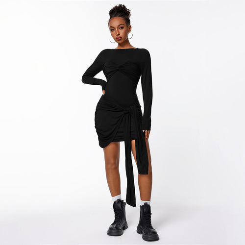 Robe portefeuille ajustée pour femmes avec manches longues et effet de gathering sur le côté Levoire