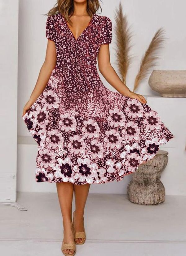Levoire | Robe mini à imprimé floral à décolleté en V Rouge vin