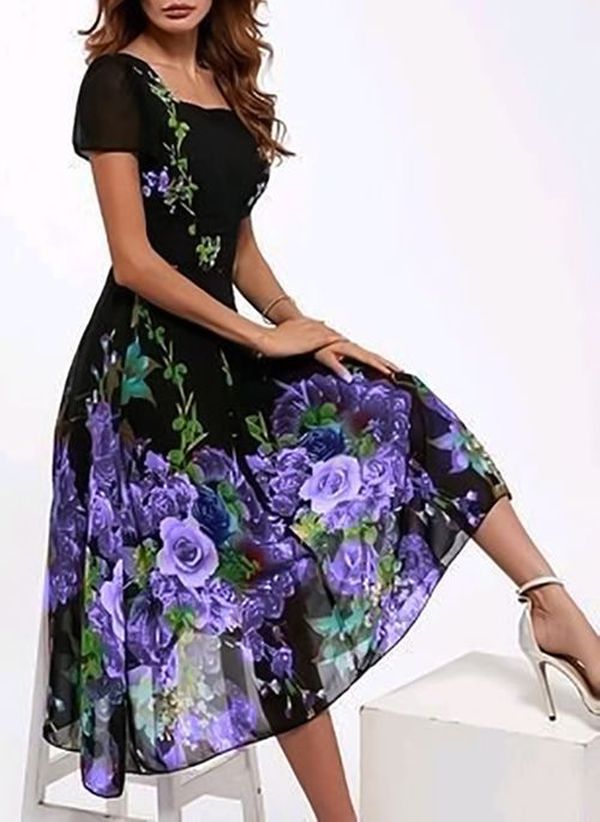 Levoire | Trendik Print Manches Courtes Robe Multicolore 5