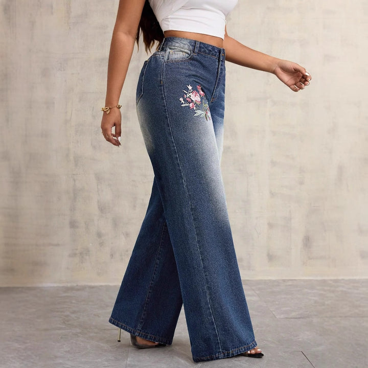 Jeans en denim larges pour femmes avec broderie florale Levoire