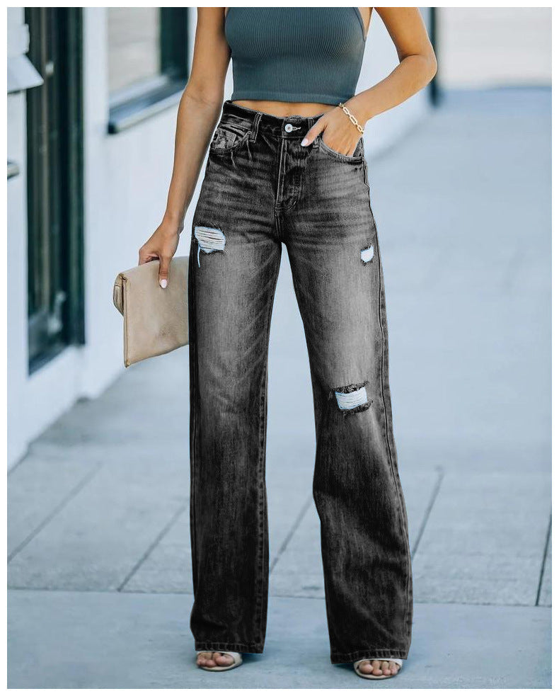 Jeans femmes à coupe large avec détails déchirés Levoire
