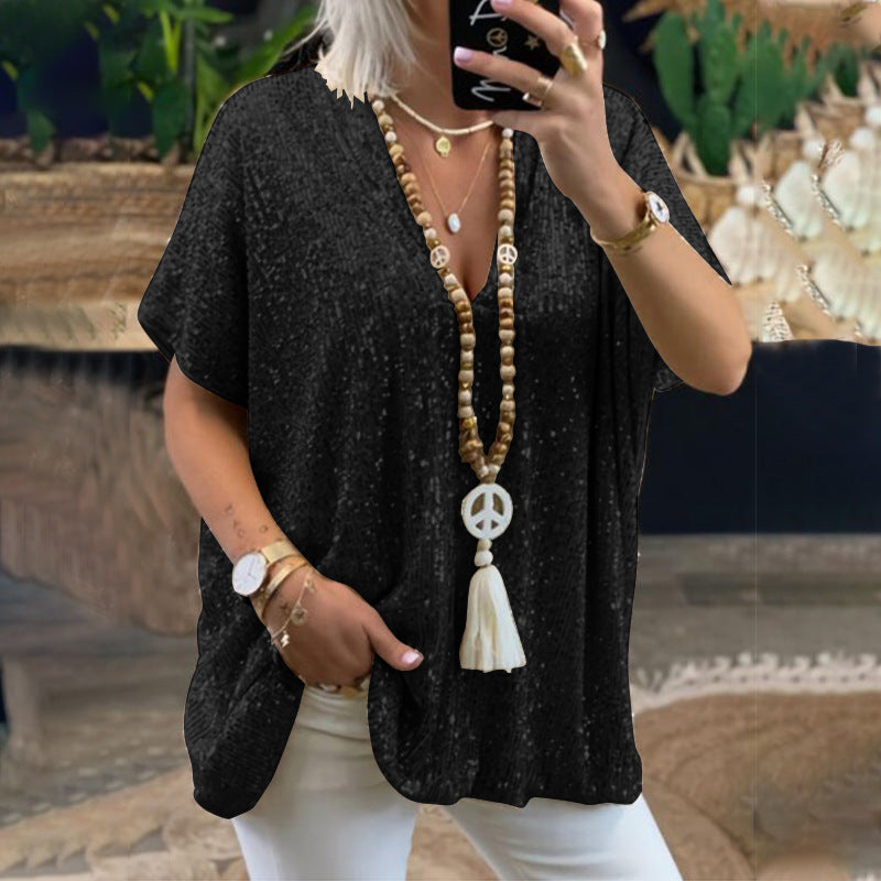 Levoire | Rento pull-over sequins col V T-shirt noir