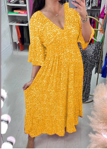 Levoire | Robe Plus Taille Fei V-océan Imprimé Floral Jaune