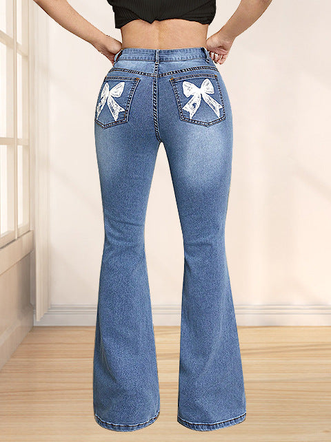 Jeans évasés pour femmes avec nœuds décoratifs Levoire
