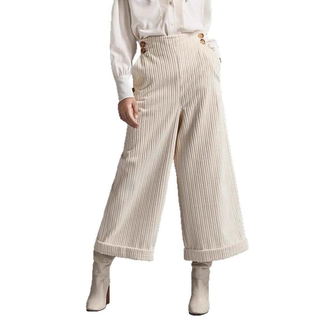 Pantalon large en velours côtelé pour femmes avec boutons décoratifs Levoire