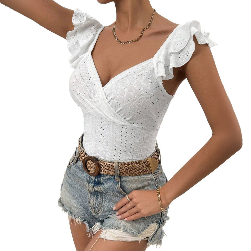 Blouse femme corps avec détails volants et décolleté en V profond Levoire