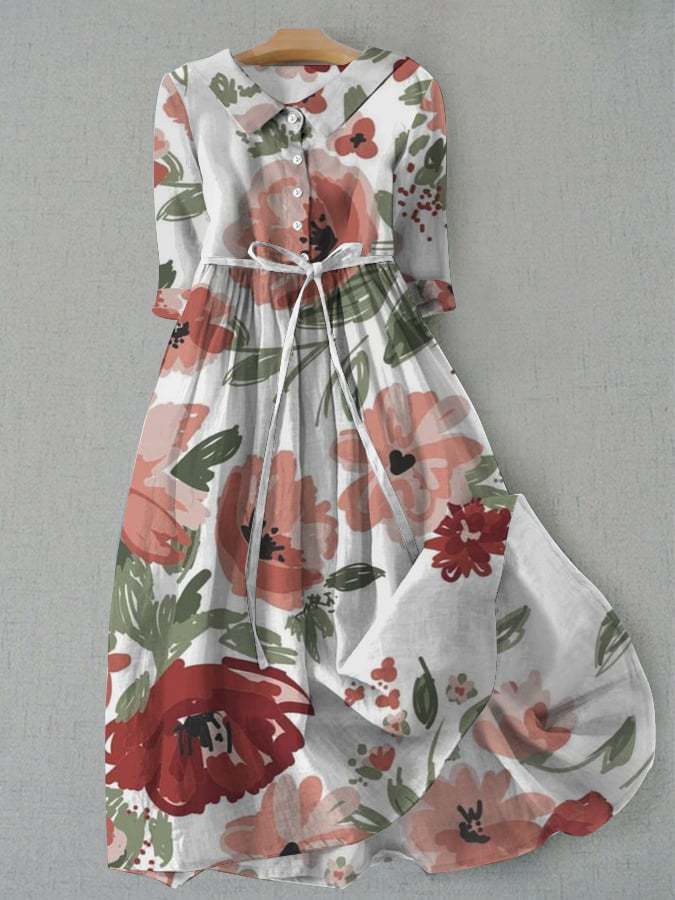 Levoire | Robe chemise midi imprimée élégante à un bouton Couleur de fleurs