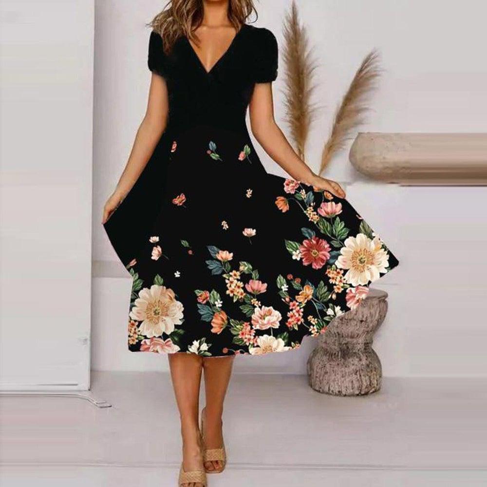 Levoire | Élégance Rentous Impression Robe à col V Style urbain