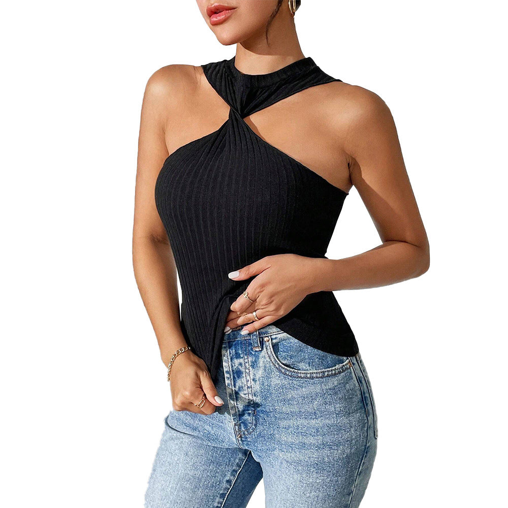 Top à manches longues ajusté pour femmes avec design asymétrique Levoire