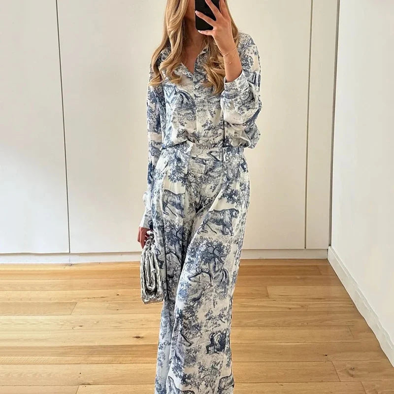 Ensemble Élégant Femme en Deux Pièces avec Coupe Ample et Motif Floral Levoire