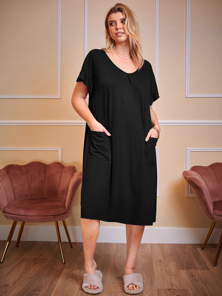 Levoire | Robe de nuit Plus Size Coton Robe de poche Noir