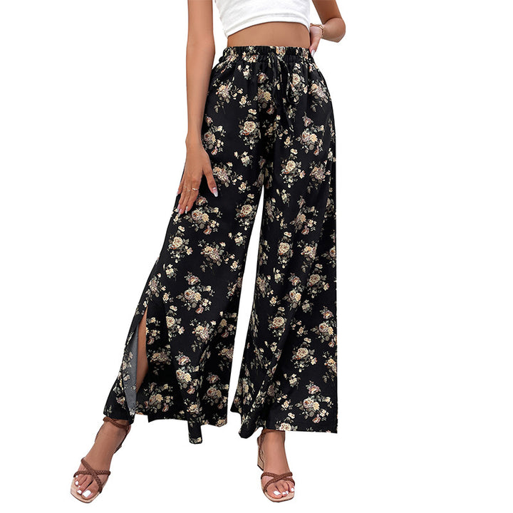 Pantalons Palazzo pour femmes avec motif floral et fentes latérales Levoire