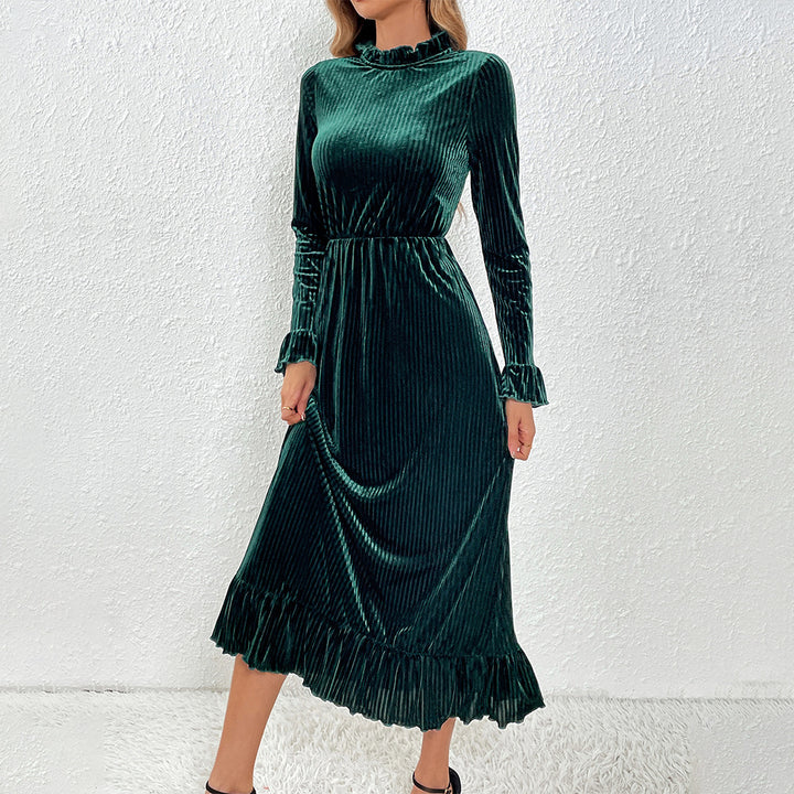 Robe enveloppante à manches longues pour femme en velours luxueux avec détails en volants Levoire