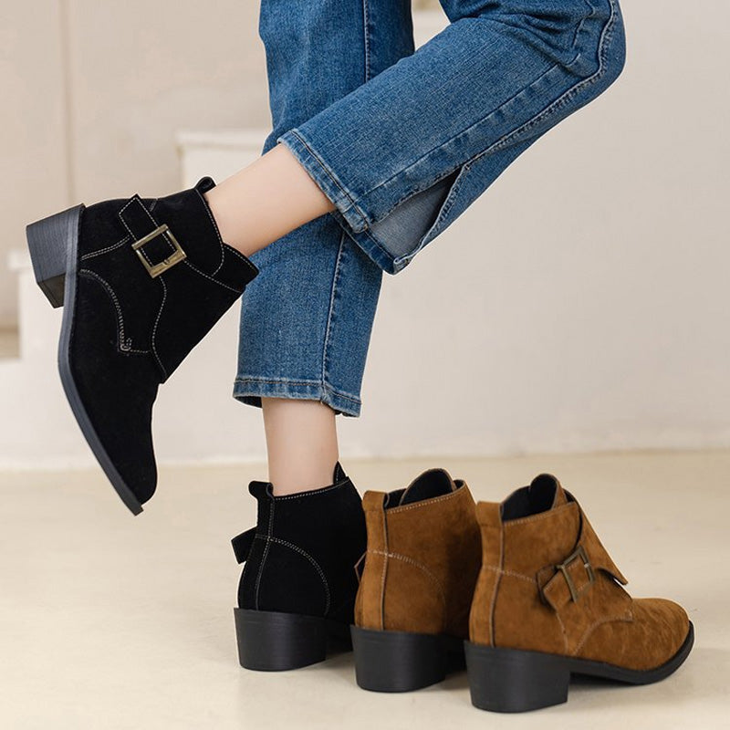 Levoire | Élégant Bottes Chunky À Talon Et À Boucle En Vin Pour Femmes