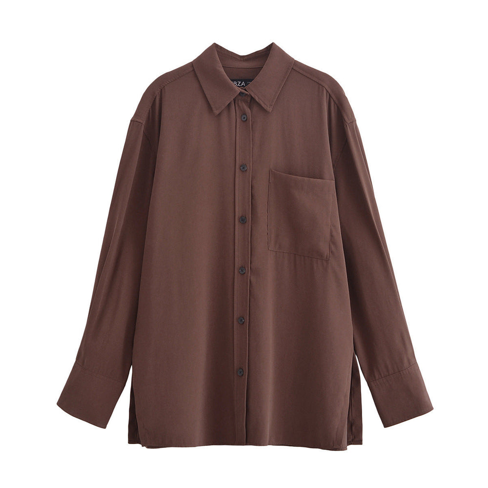 Levoire | Mode Découpe Panneau Drapé Col Manches Longues Produit Haut sombre marron A3
