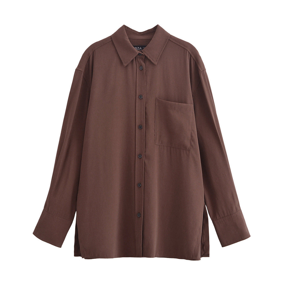 Levoire | Mode Découpe Panneau Drapé Col Manches Longues Produit Haut sombre marron A3