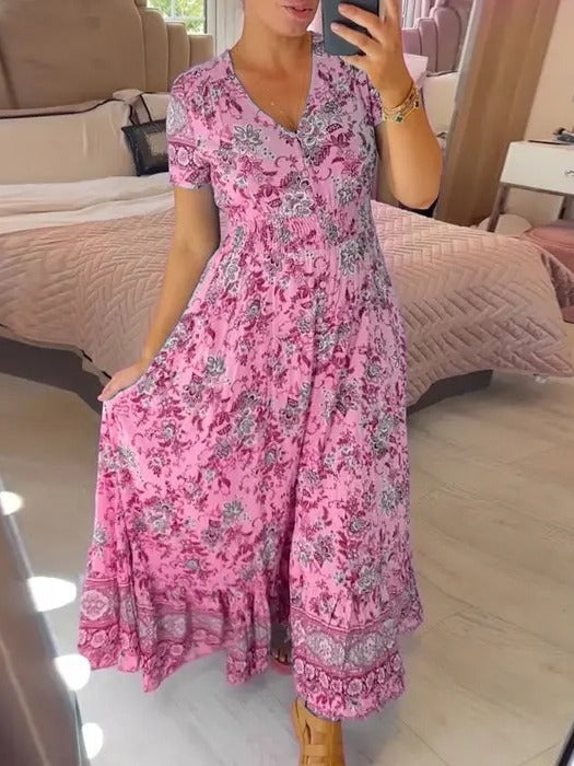 Levoire | Robe de plage V-col Imprimée style plage Rosa