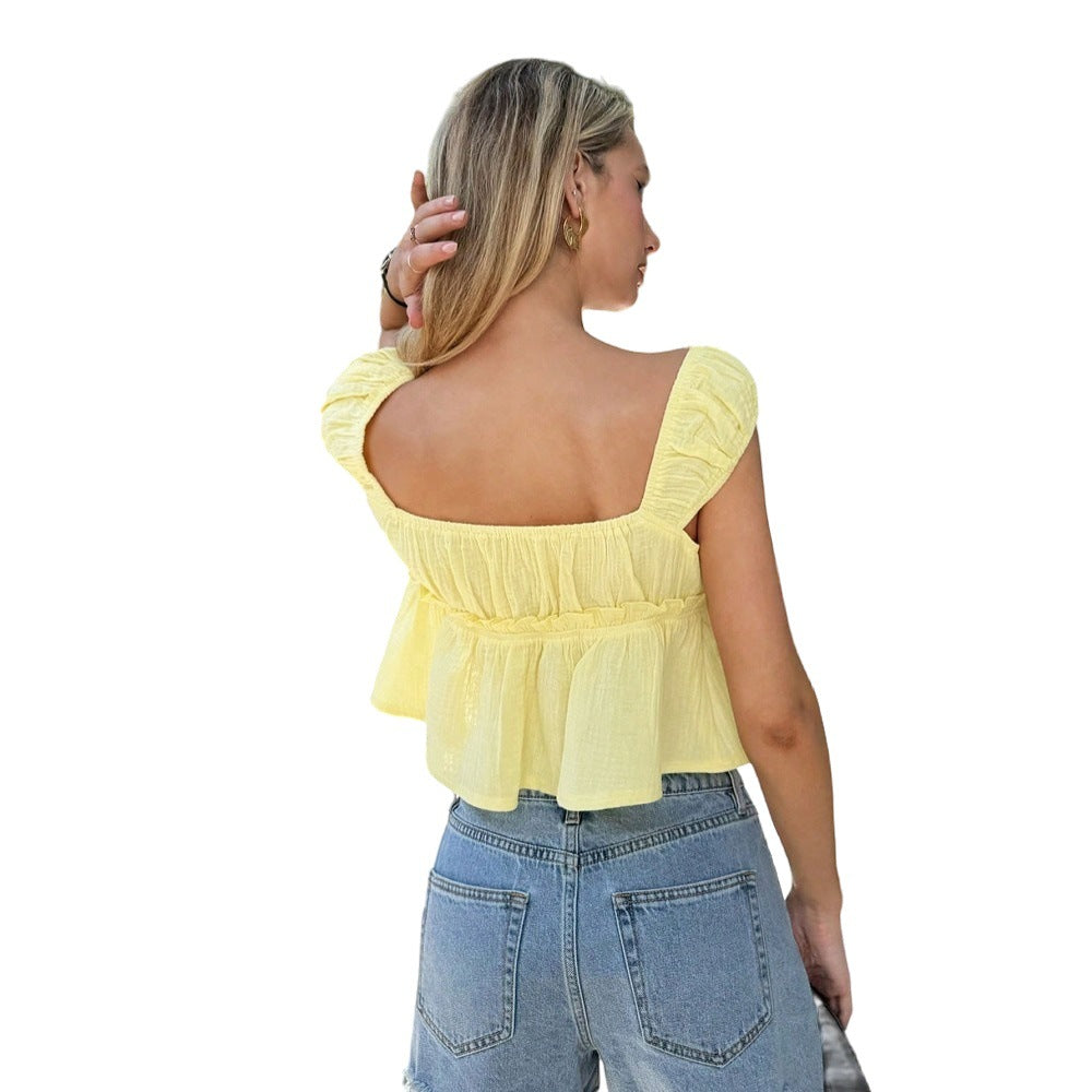 Haut décontracté pour femmes avec un design de nœud intriqué et des manches bouffantes aérées Levoire